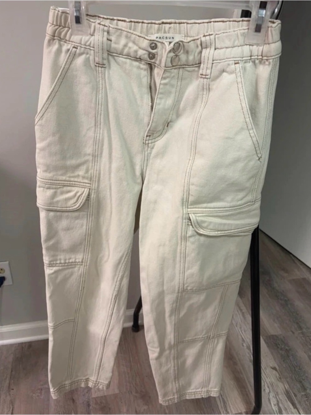 PacSun Off-White Cargo Pants with Elastic Waist